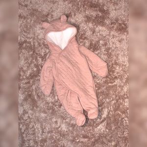 BABY PINK HOODED SNOWSUIT